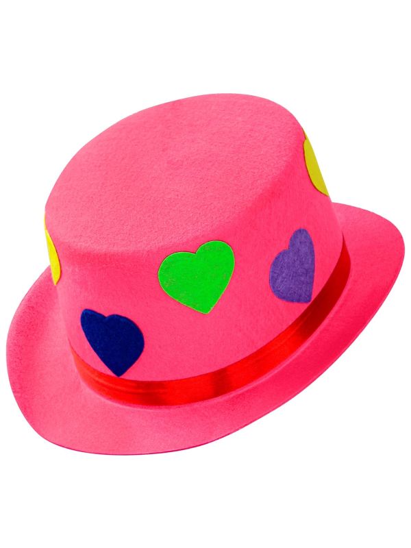 Roze Hoge Hoed met Hartjes