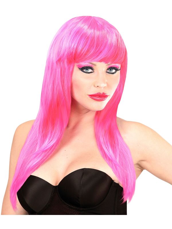 Roze Pruik Lang Haar