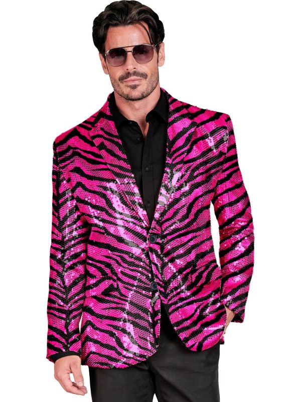 Roze Tijger Pailletten Party Colbert Heren