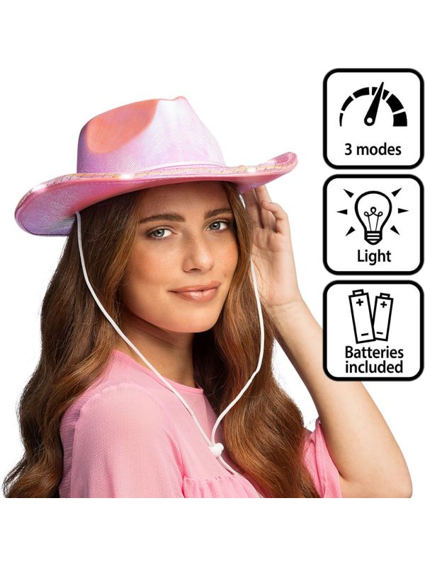 Roze Vrijgezellenfeest LED Cowboyhoed