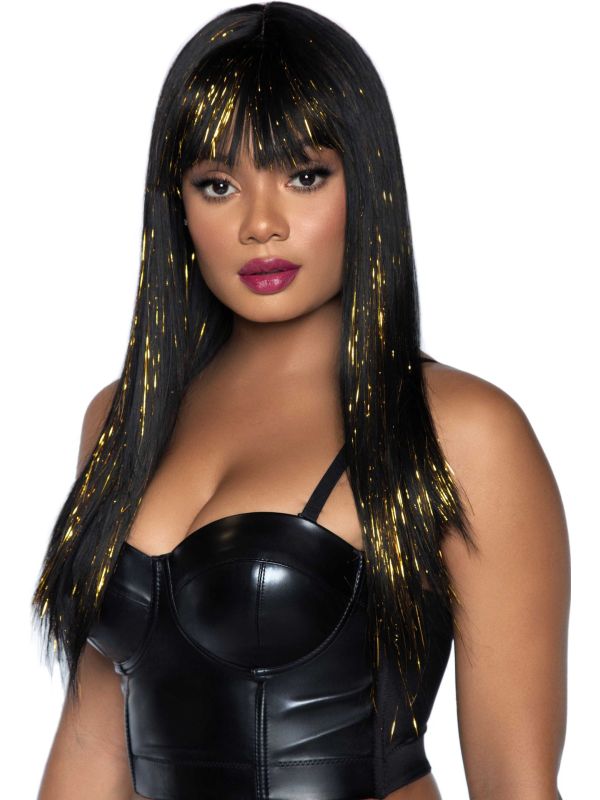 Ruth Zwarte Pruik met Goud Details