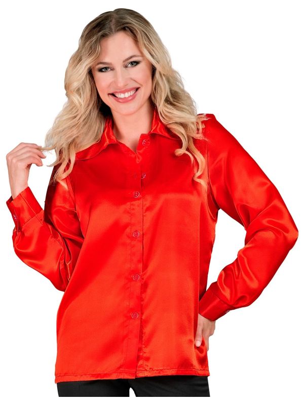 Satijnen 70's Disco Shirt Rood Dames