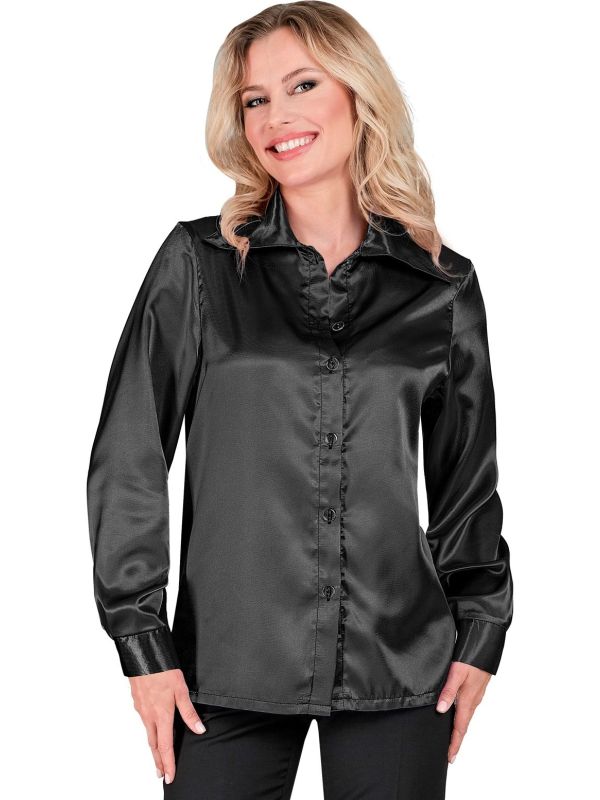 Satijnen 70's Disco Shirt Zwart Dames