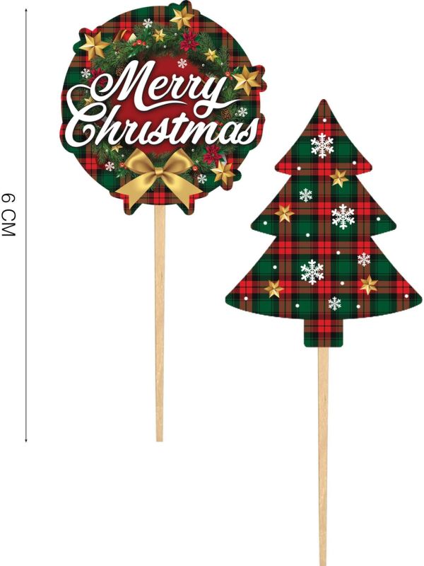 Schotse Ruit Kerst Cupcake Taart Versiering 12cm