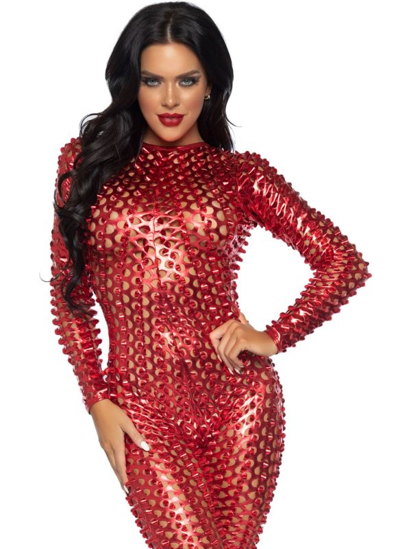 Sexy Metallic Festival Catsuit Rood
