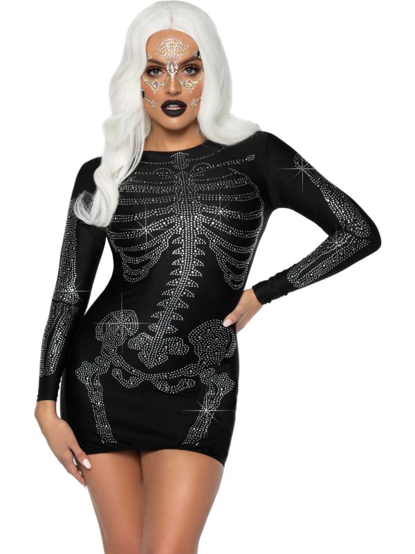 Sexy Strass Skelet Jurkje Zwart