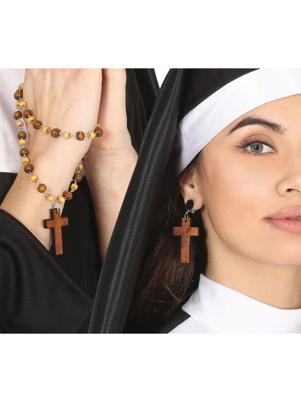 Sieradenset Religieuze Non 2-Delig Rozenkrans Oorbellen