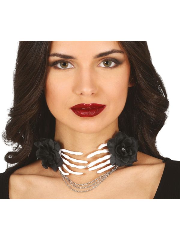 Skelet Handen Halloween Choker met Rozen