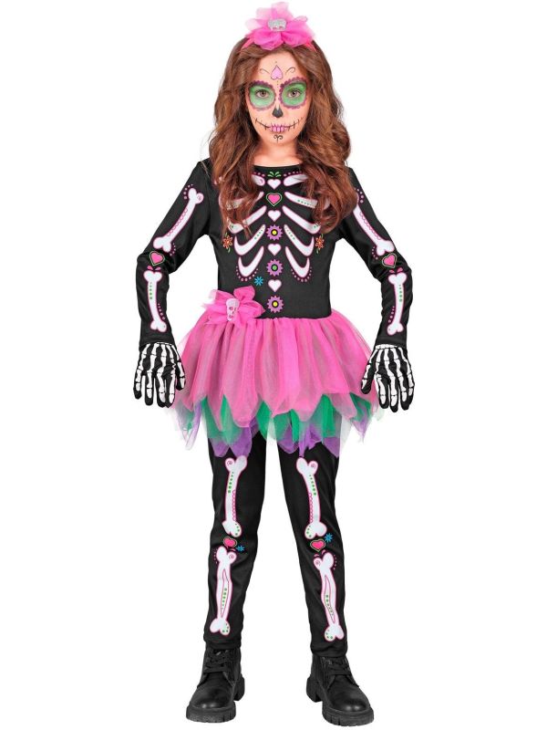 Skelet Kostuum Zwart Roze Meisjes