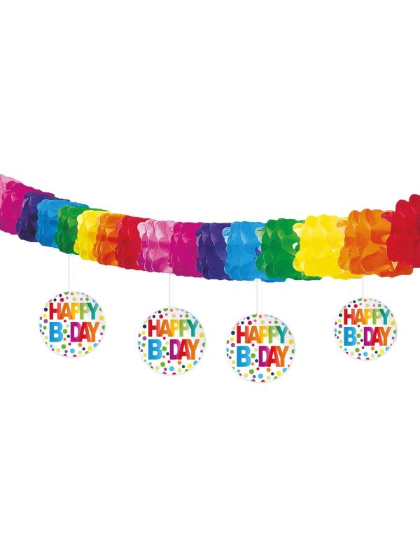 Slinger Papier Happy Bday Stippen met Onderhanger 4 Meter