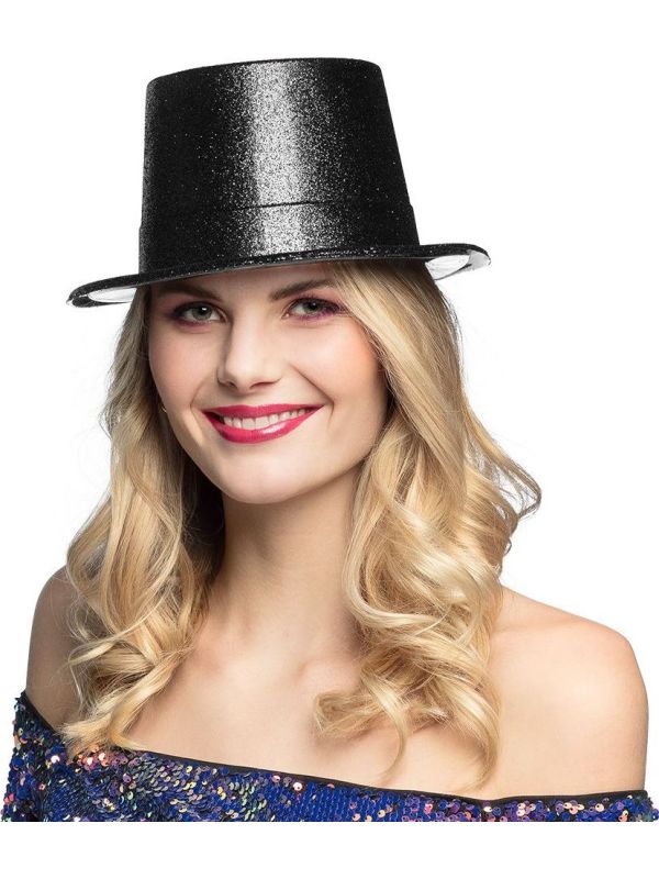 Sparkle Glitter Hoge Hoed Zwart