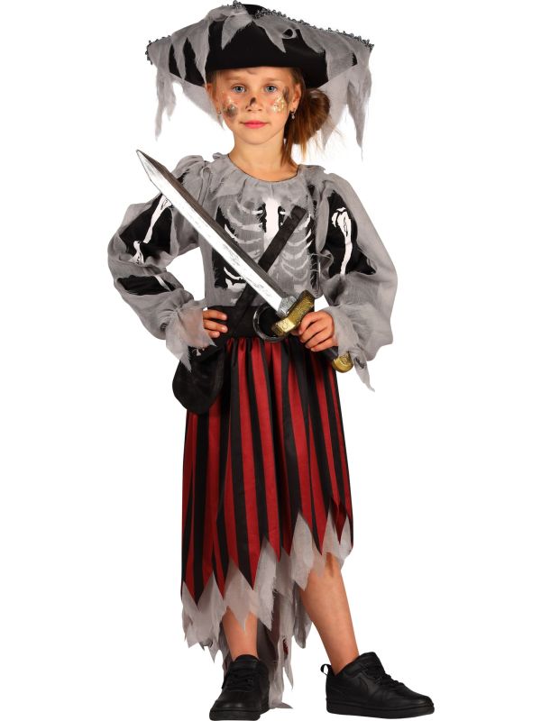 Spook Piraten Jurk Meisjes Grijs Rood Halloween