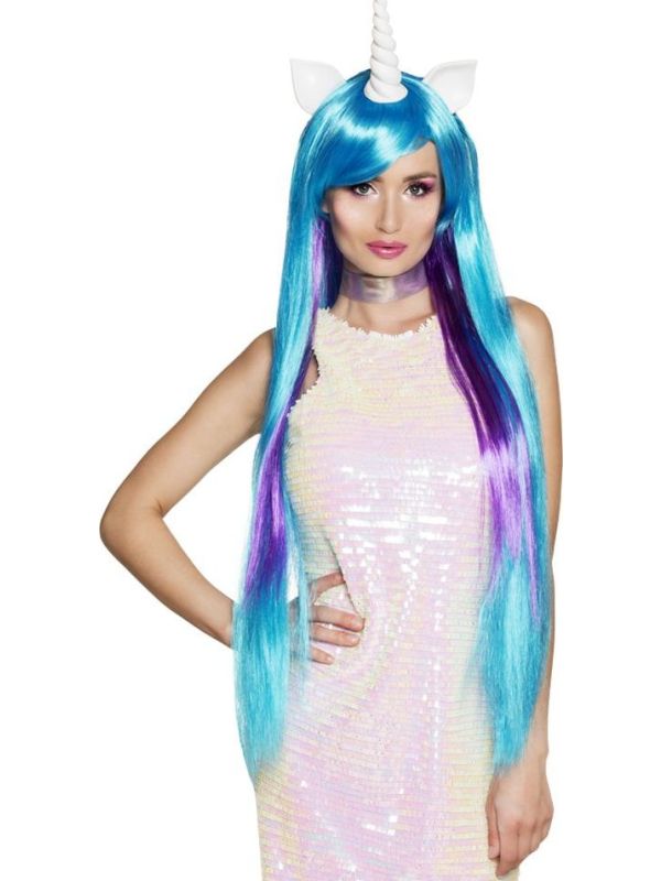 Stardust Lange Eenhoorn Pruik Blauw