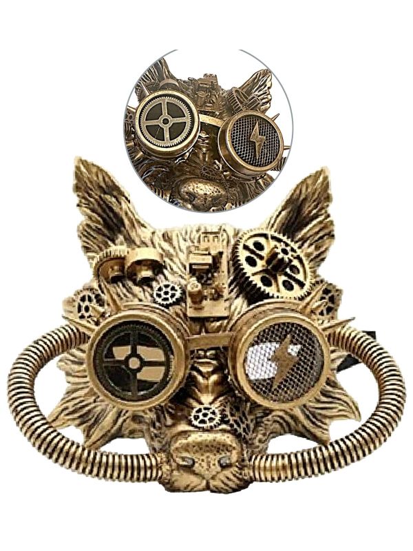 Steampunk Wolf Masker Goud