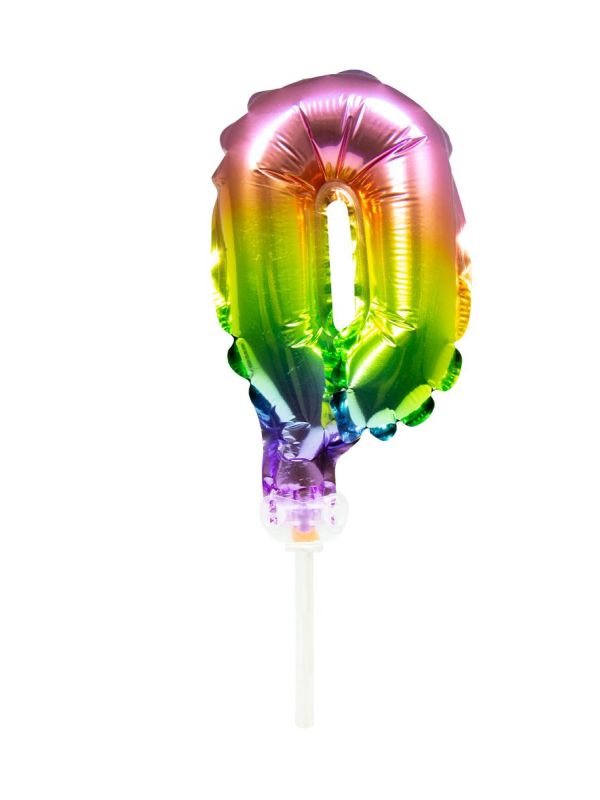 Taart Topper Cijfer 0 Rainbow Folieballon