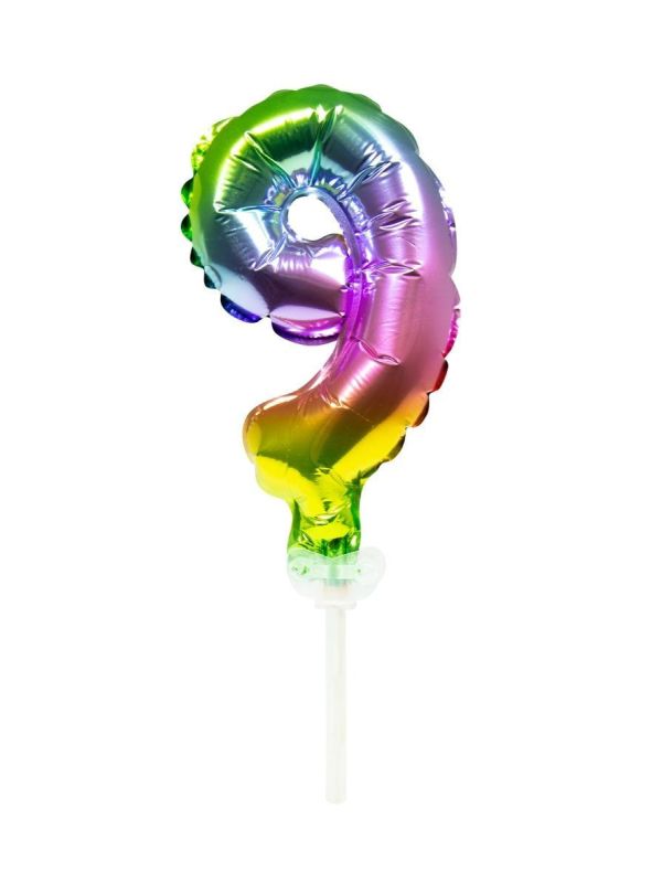 Taart Topper Cijfer 9 Rainbow Folieballon