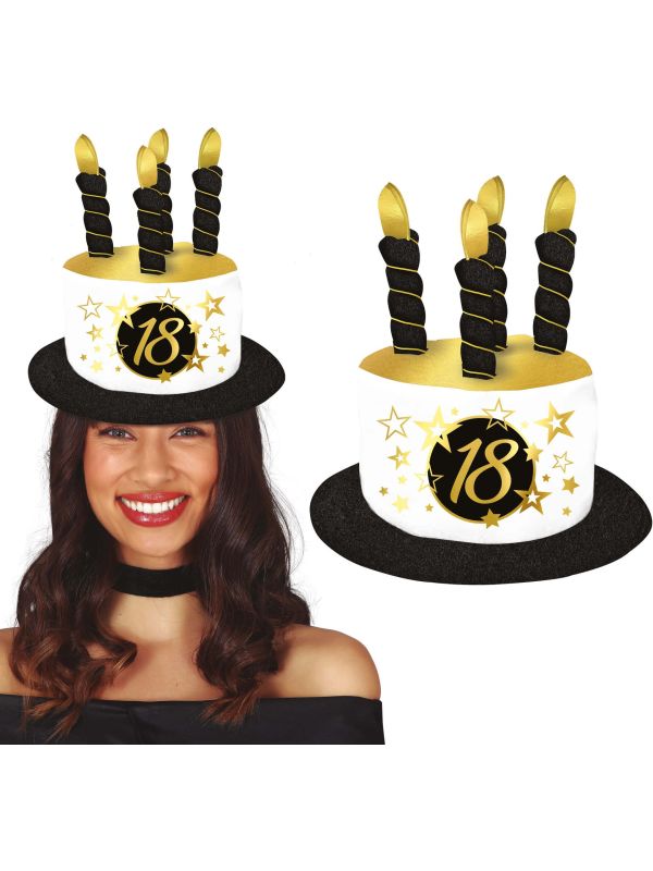 Taarthoed Zwart Wit Goud 18e Verjaardag