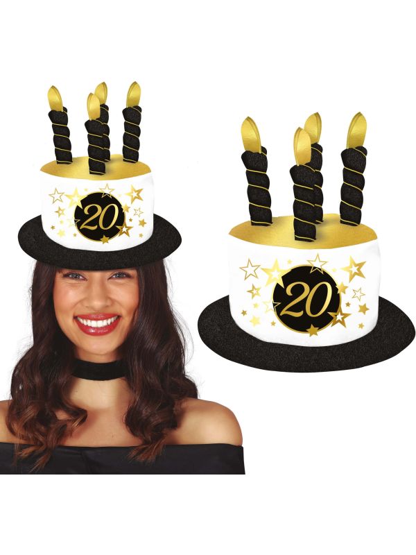 Taarthoed Zwart Wit Goud 20e Verjaardag