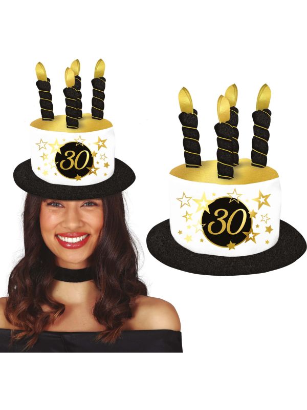 Taarthoed Zwart Wit Goud 30e Verjaardag