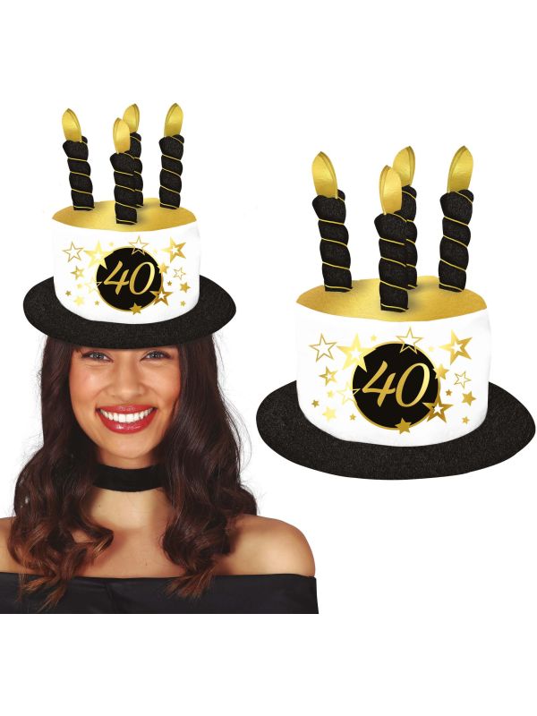 Taarthoed Zwart Wit Goud 40e Verjaardag