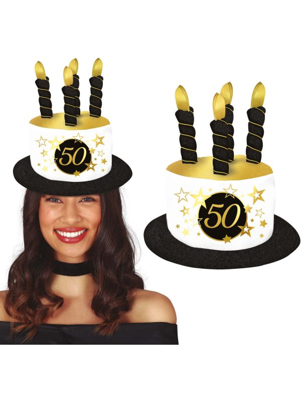 Taarthoed Zwart Wit Goud 50e Verjaardag