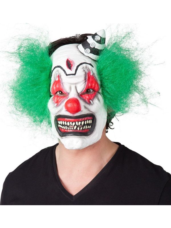 Terror Clown Masker met Groen Haar