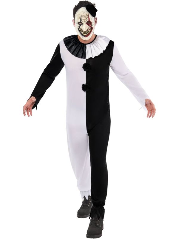 Terror Pierrot Clown Halloween Kostuum Heren Zwart Wit