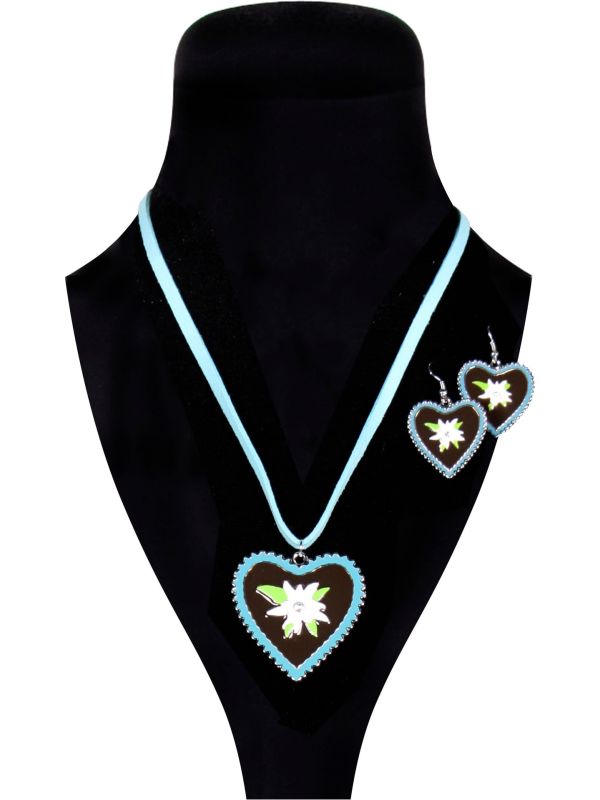 Turquoise Dirndl Ketting en Oorbellen Set Edelweiss