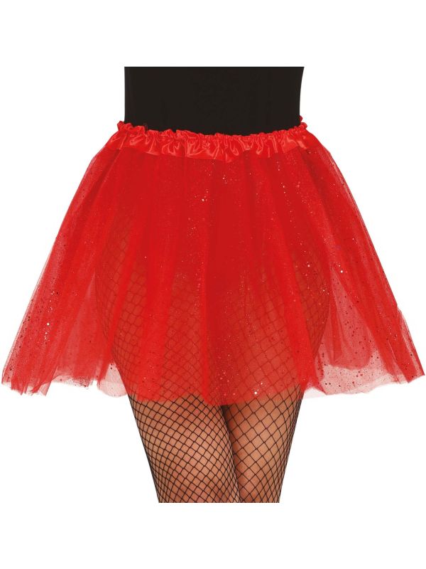Tutu met Glitters Rood 40cm Dames
