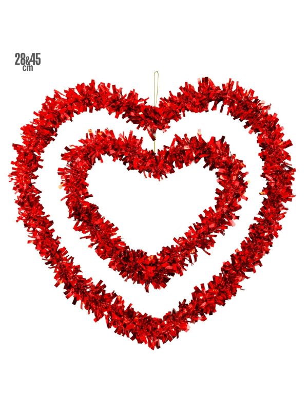Valentijnsdecoratie 2 Rode Tinsel Harten