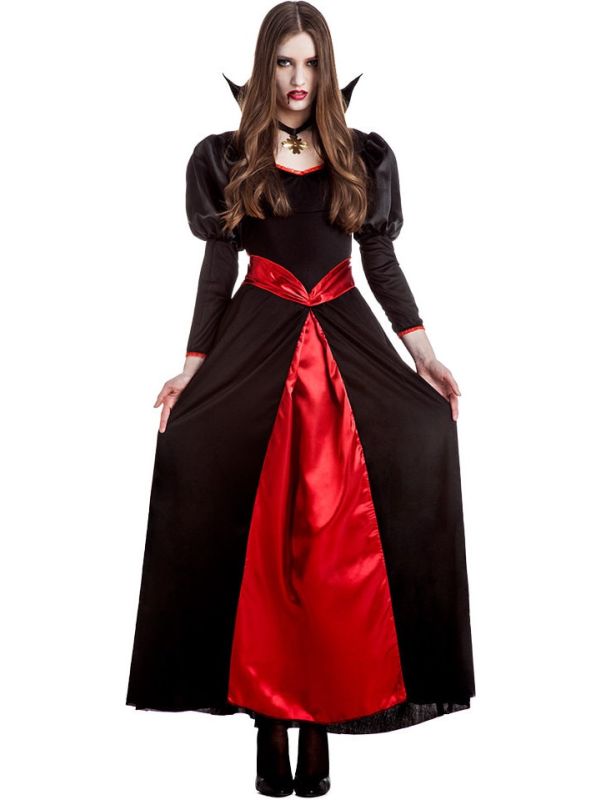 Vampier Jurk Dames Halloween Zwart Rood