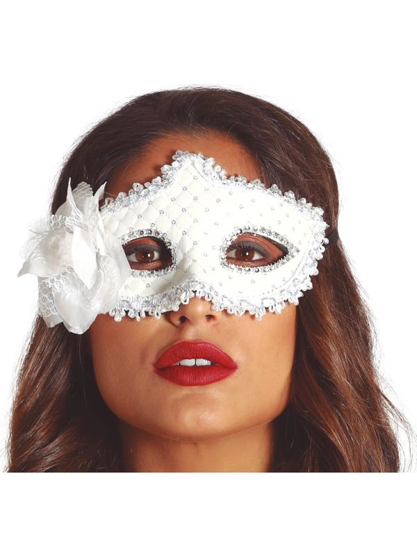 Venetiaans Oogmasker met Bloemen Wit