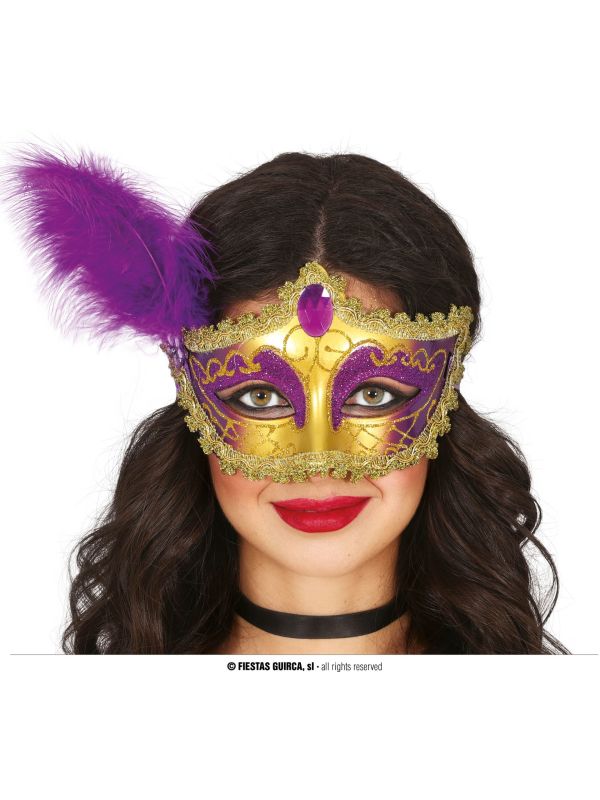 Verenmasker Goud Paars Venetiaans Carnaval