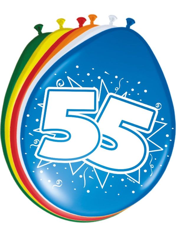 Verjaardag 55 Jaar Ballonnen 8 Stuks