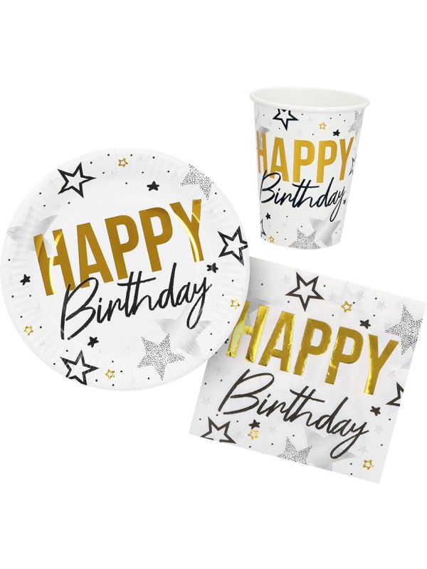 Verjaardag Servies Set Goud Bekertjes Bodjes Servetten