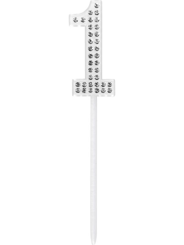 Verjaardag Taarttopper Diamant Cijfer 1 Zilver