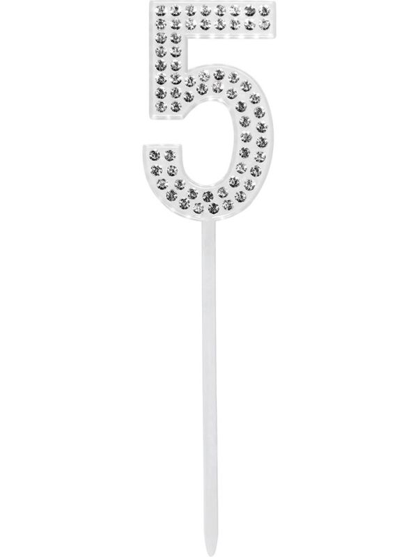 Verjaardag Taarttopper Diamant Cijfer 5 Zilver