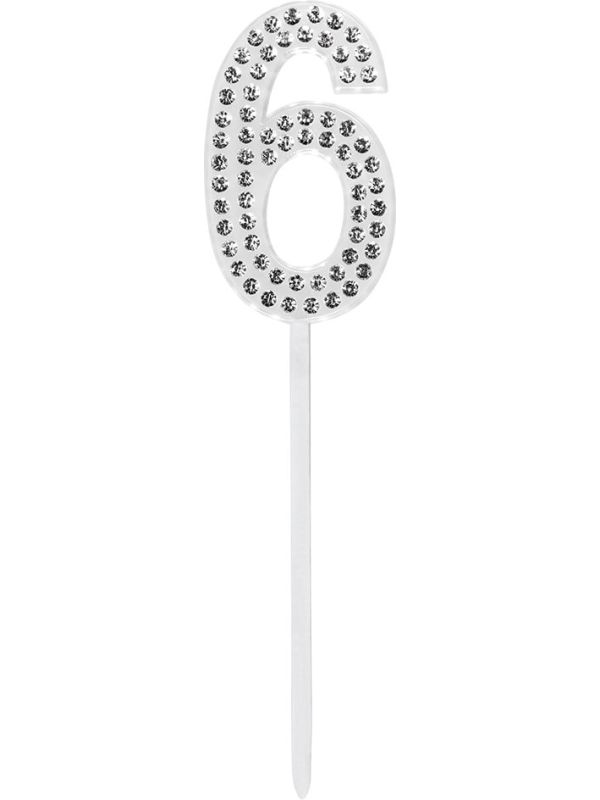 Verjaardag Taarttopper Diamant Cijfer 6 Zilver