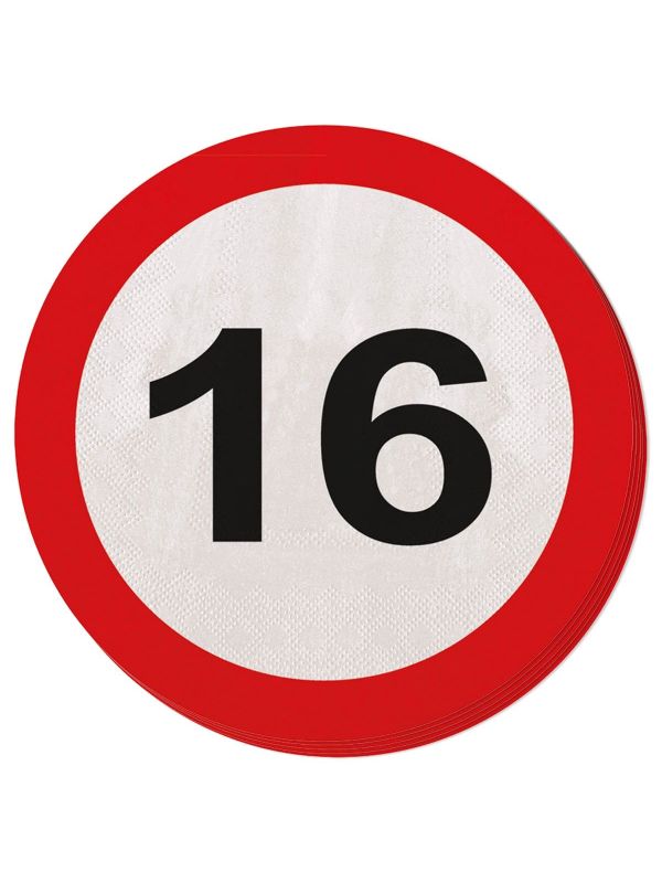 Verkeersbord Verjaardag 16 Jaar Servetten 20 Stuks