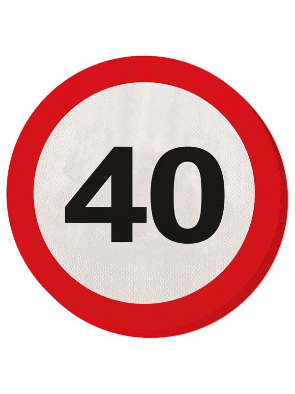 Verkeersbord Verjaardag 40 Jaar Servetten 20 Stuks