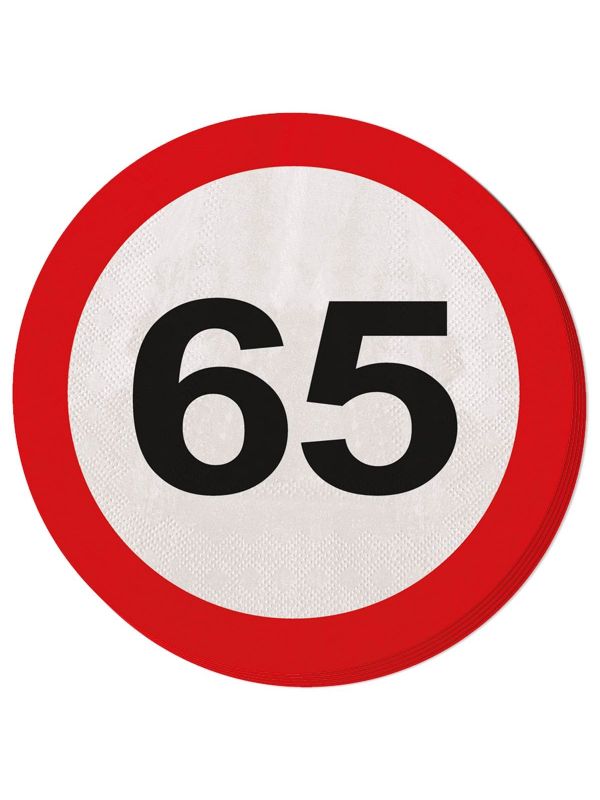 Verkeersbord Verjaardag 65 Jaar Servetten 20 Stuks