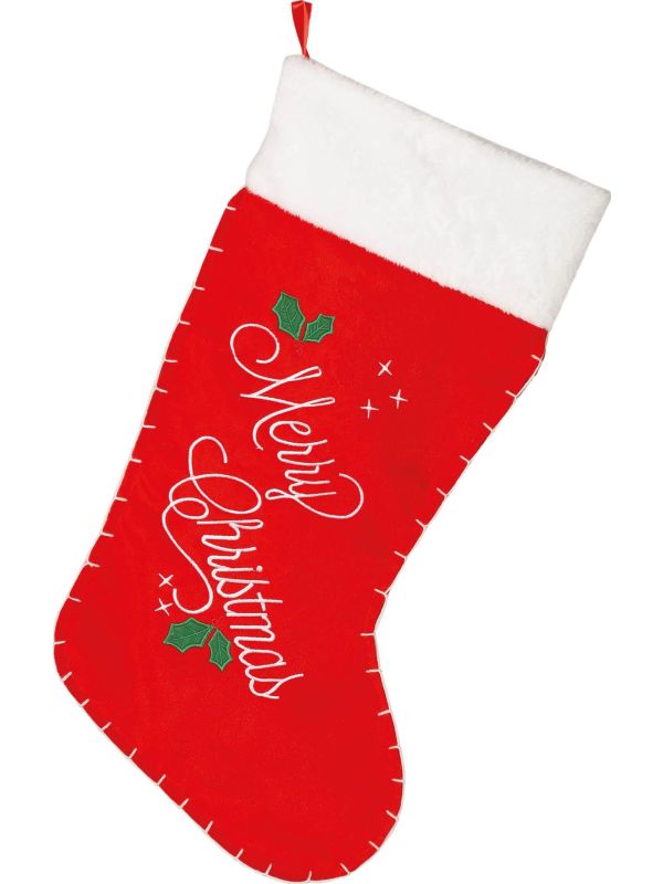 Versierde Cadeau Sok Merry Christmas Rood 70cm