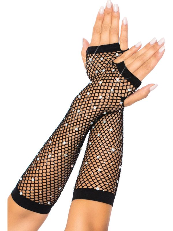 Vingerloze Strass Visnet Handschoenen Zwart