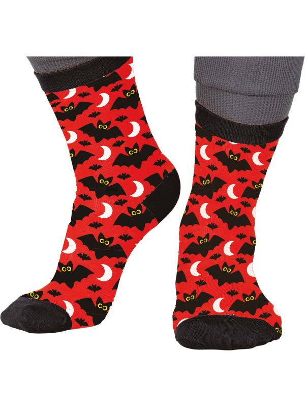 Vleermuis Sokken Halloween Volwassenen Rood Zwart