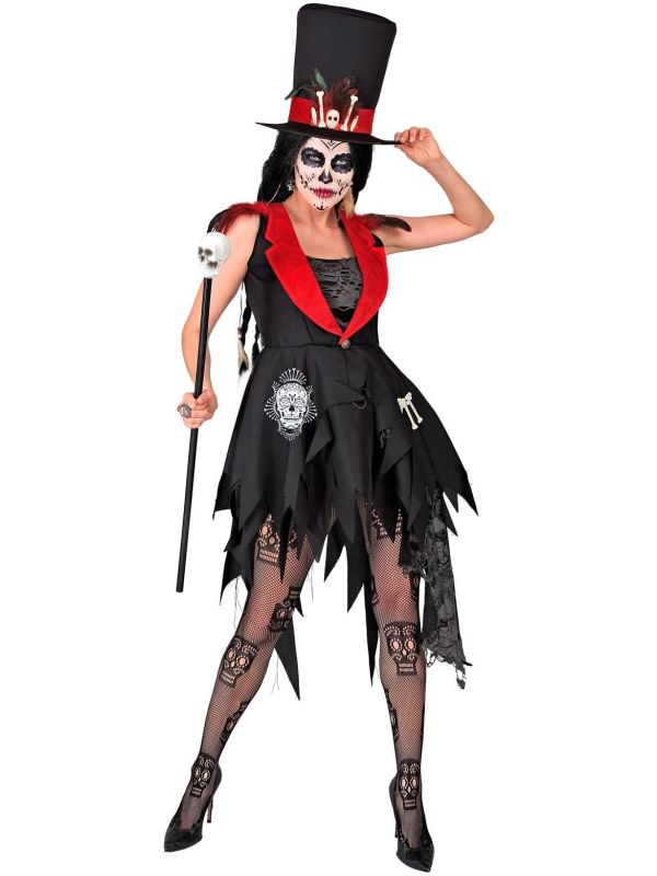 Voodoo Jas met Hoed Dia de los Muertos Zwart Dames
