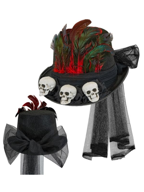 Voodoo Skull Top Hat Zwart Dames Heren