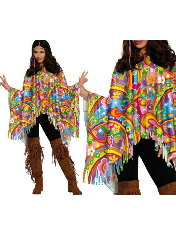 Vrolijke Hippie Regenboog Poncho Dames