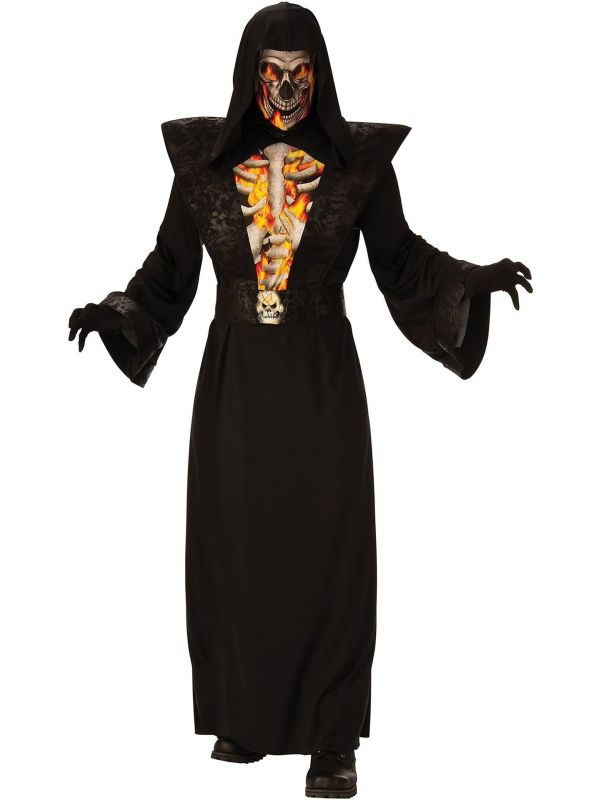 Vurige Skelet Reaper Halloween Kostuum Volwassenen