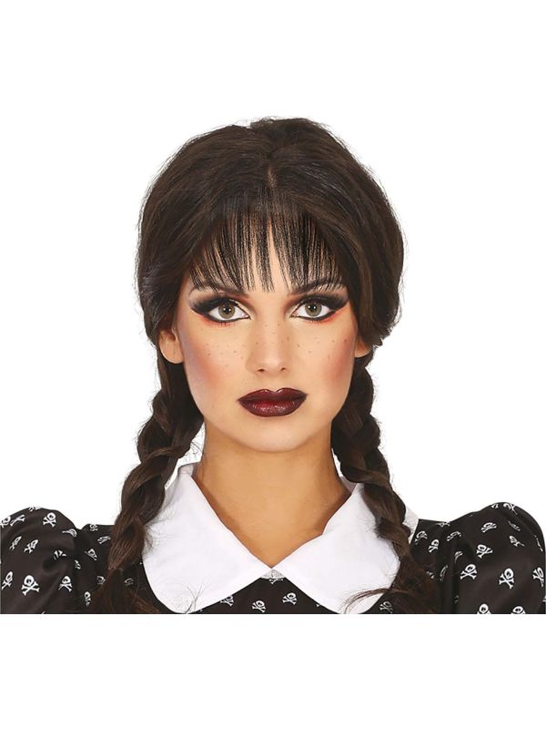 Wednesday Zwarte Pruik met Vlechten
