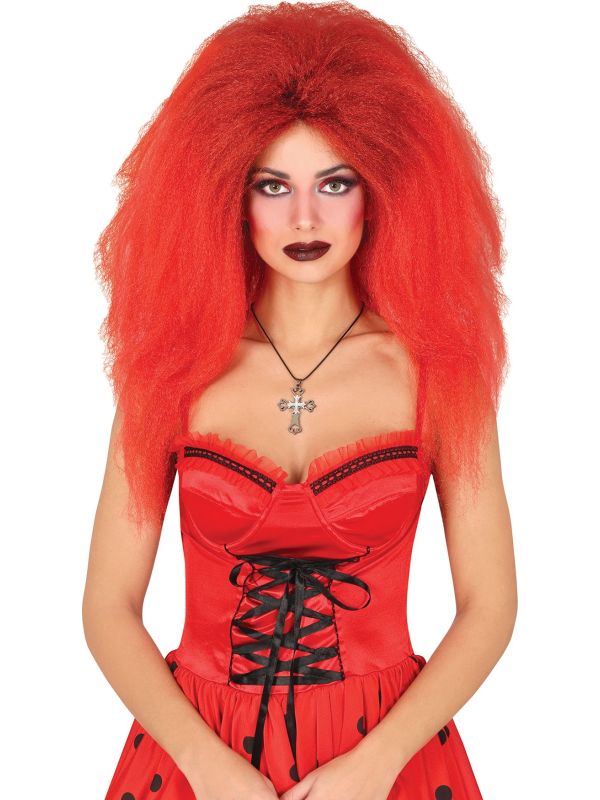 Wilde Rode Duivel Pruik Lang